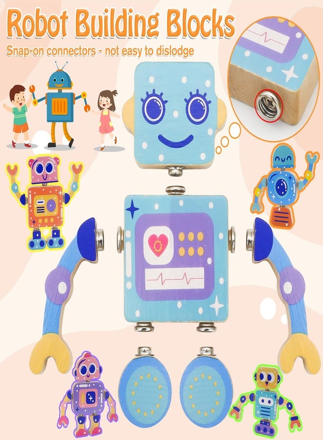 Liangding Robots Wooden Snap-Together Building Toys - 28-Piece STEM Montessori Educational Blocks for Toddlers Ages 3-6 | Fine Motor Skills Development | Safe, Durable, Creative Robot Toys Gift for Kids - Image 5